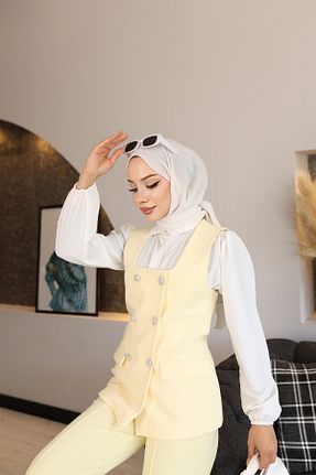 ست بالاتنه و پائین تنه حجاب زرد زنانه بافتنی Butik - کد 933319546