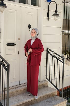 ست بالاتنه و پائین تنه زرشکی زنانه بافتنی LOCCO - کد 933340305