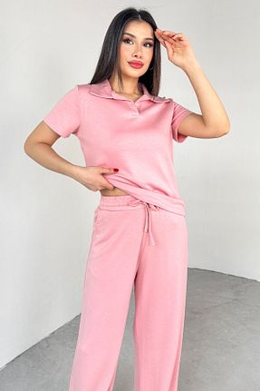 ست بالاتنه و پائین تنه صورتی زنانه پنبه ای Cappmoda - کد 933347484