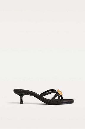 صندل مشکی زنانه پاشنه تخت Stradivarius - کد 933345707