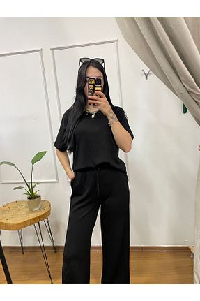 ست بالاتنه و پائین تنه مشکی زنانه بافتنی FASİON - کد 933388437