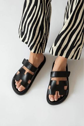 صندل مشکی زنانه پاشنه تخت Shoebuo - کد 933368222