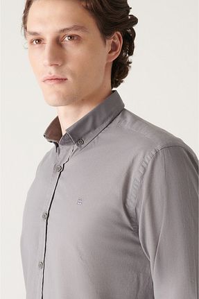 پیراهن طوسی مردانه رگولار Avva - کد 284056485