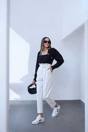 شلوار سفید زنانه پارچه MUG collection - کد 933457344