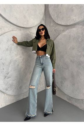 شلوار جین آبی زنانه پاچه پهن Aida Fashion - کد 933436023