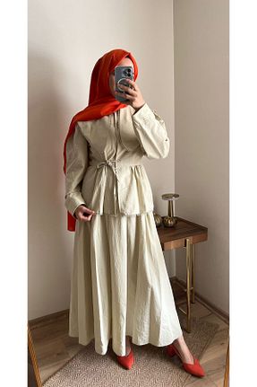 ست بالاتنه و پائین تنه بژ زنانه مخلوط کتان Line By Touches - کد 933543183