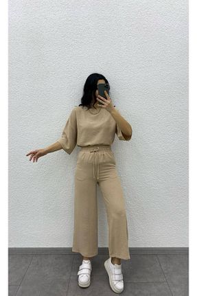 ست بالاتنه و پائین تنه بژ زنانه بافتنی Sachistanbul - کد 933580218