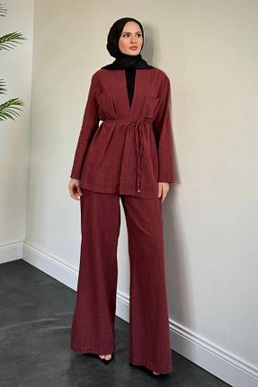 ست بالاتنه و پائین تنه حجاب زرشکی زنانه رگولار MERVEN AKYÜZ - کد 933608538