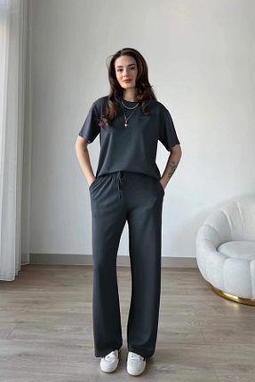 ست بالاتنه و پائین تنه طوسی زنانه بافتنی TrendyFashion - کد 933612655