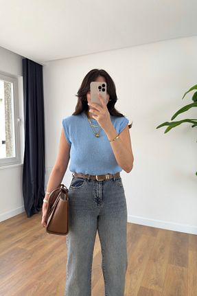 تیشرت آبی زنانه Fitted BİRCANÇİL - کد 934294291