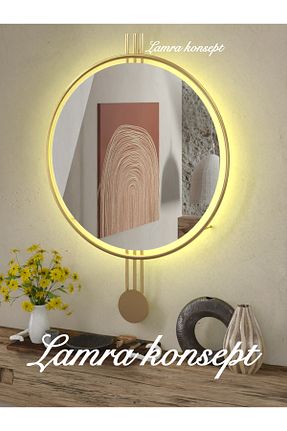آینه طلائی فلزی Lamra Dizayn - کد 833874077