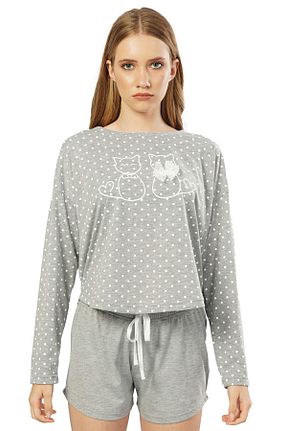 ست لباس راحتی طوسی زنانه چاپی Vienetta - کد 129740118