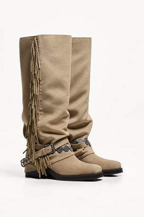 چکمه بژ زنانه چرم لاکی Bershka - کد 933696462