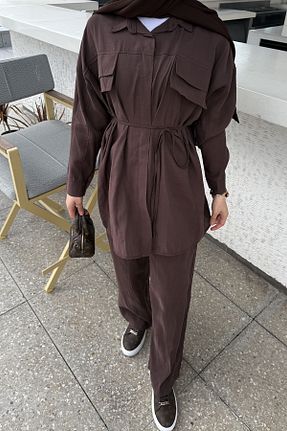 ست بالاتنه و پائین تنه حجاب قهوه ای زنانه بیکر Melike Tatar - کد 933720383