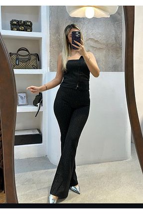 ست بالاتنه و پائین تنه مشکی زنانه فاق بلند SEVİNÇ GÜNGÖR - کد 933719921