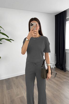 ست بالاتنه و پائین تنه طوسی زنانه بافت OKULCUBABA - کد 925921774