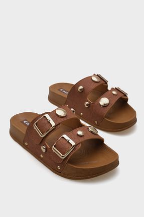 دمپائی قهوه ای زنانه چرم مصنوعی Capone Outfitters - کد 933771069