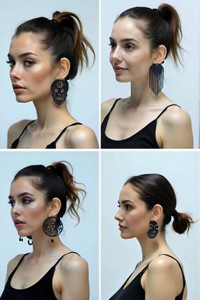 گوشواره جواهر مشکی چرم Angels Passion - کد 933798217