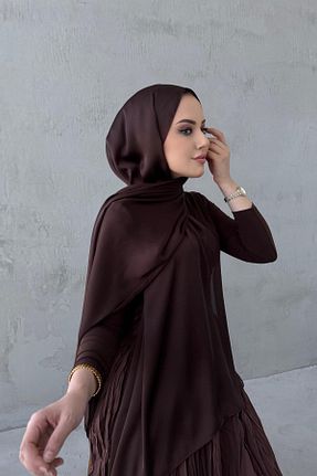 شال قهوه ای زنانه ابریشم Byedauzunlar - کد 933863908