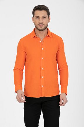 پیراهن نارنجی مردانه رگولار Klothy - کد 933904325