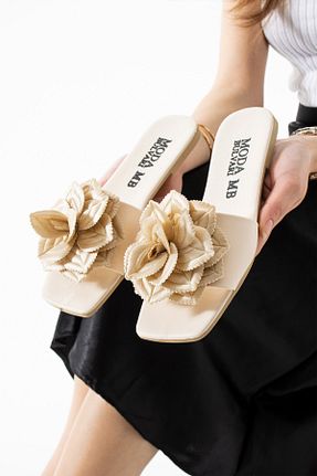 دمپائی بژ زنانه چرم مصنوعی MODA BULVARI - کد 929729611