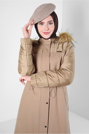 پالتو پشمی حجاب بژ زنانه رگولار Alvina - کد 789854275