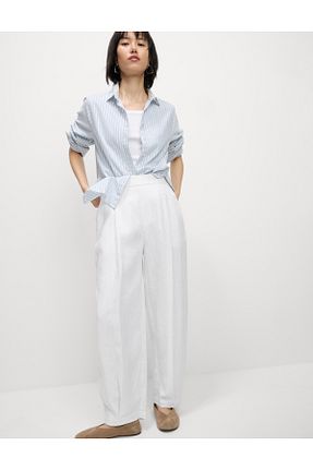 شلوار سفید زنانه کتان Marks & Spencer - کد 934097182