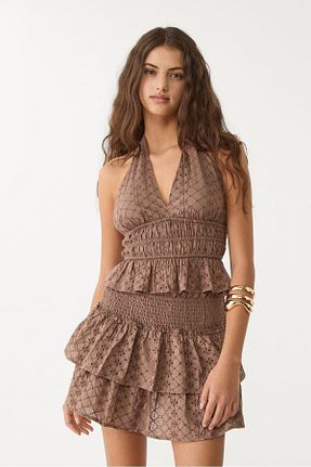 بلوز قهوه ای زنانه رگولار Stradivarius - کد 934098259