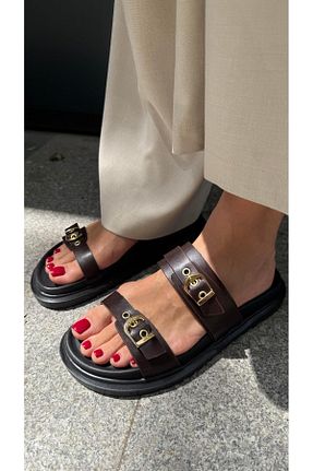 دمپائی قهوه ای زنانه چرم مصنوعی Eataly Shoes - کد 934134972