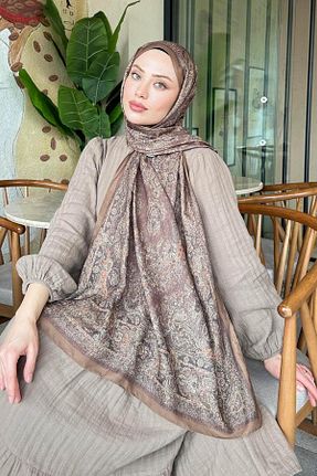 شال قهوه ای زنانه lamelif - کد 934132243