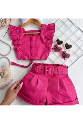 ست بالاتنه و پائین تنه صورتی بچه گانه بافتنی ELONKİDS - کد 935076430