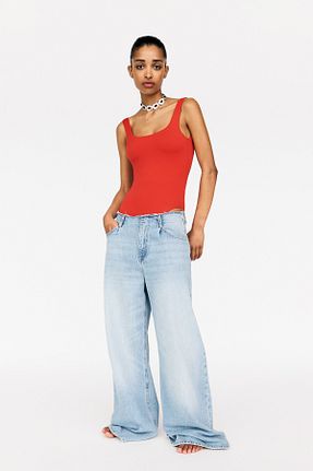 بادی قرمز زنانه یقه مربعی Pull & Bear - کد 934159541