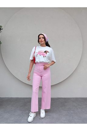 شلوار جین صورتی زنانه پاچه گشاد ESRAHELVACI - کد 934178879