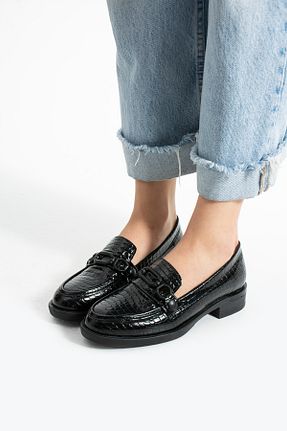 کفش لوفر مشکی زنانه چرم مصنوعی Güllü Shoes - کد 934198187