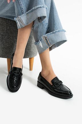 کفش لوفر مشکی زنانه چرم مصنوعی Güllü Shoes - کد 934198187