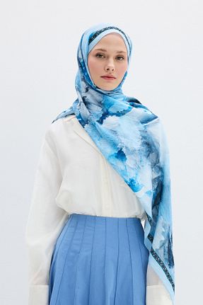 شال آبی زنانه پنبه ای cs camellia scarf - کد 934264908