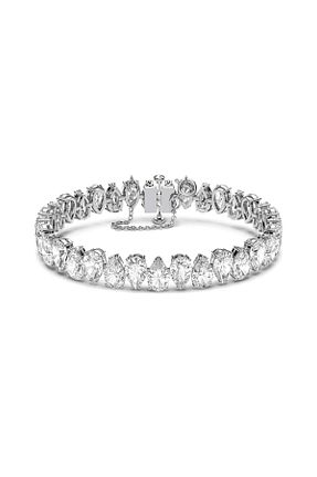 دستبند استیل (فولاد) متالیک زنانه رودیوم Swarovski - کد 665554759