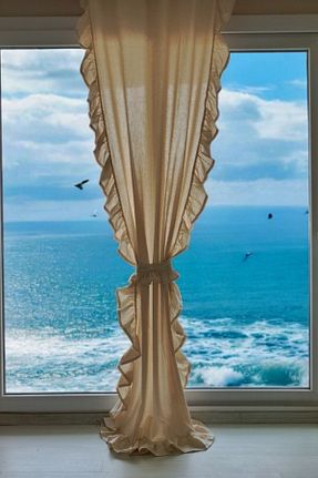 پرده زمینه بژ کتان MZN Home - کد 890098179