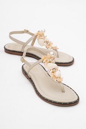 صندل بژ زنانه پاشنه تخت luvishoes - کد 934262389