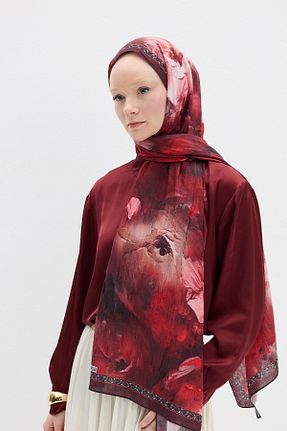 شال زرشکی زنانه پنبه ای cs camellia scarf - کد 934264913