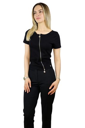 تیشرت مشکی زنانه یقه قایقی Flare moda - کد 930718498