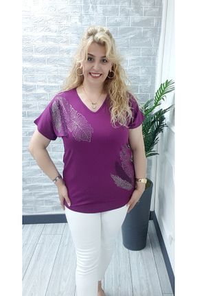 بلوز سایز بزرگ بنفش زنانه رگولار Esina - کد 934331111