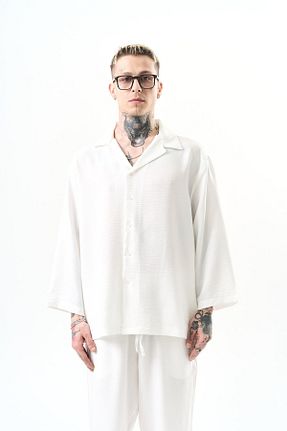 پیراهن سفید مردانه اورسایز Respire - کد 928031169