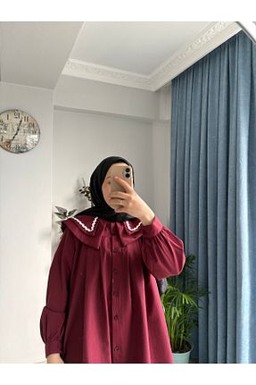 پیراهن حجاب زرشکی زنانه رگولار MODA EGE - کد 934346340