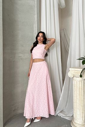 ست بالاتنه و پائین تنه صورتی زنانه بافتنی ASEDE - کد 934386273