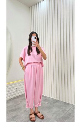 ست بالاتنه و پائین تنه بارداری صورتی زنانه اورسایز manana fashion - کد 934401859