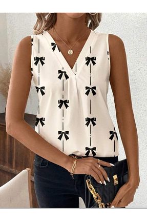 بلوز بژ زنانه طرح دار Moda Monisa - کد 934402002
