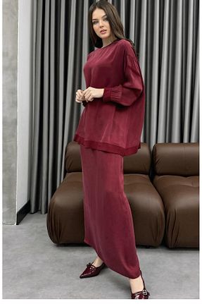 ست بالاتنه و پائین تنه زرشکی زنانه بافتنی LÜKSERA - کد 934414806