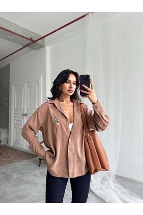 پیراهن قهوه ای زنانه اورسایز mydukkan.co - کد 934418803