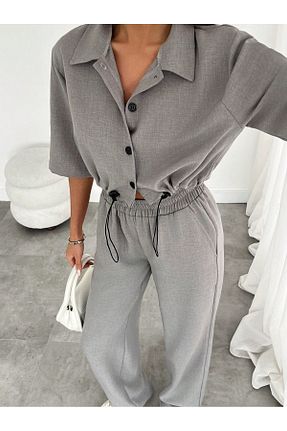 ست بالاتنه و پائین تنه طوسی زنانه بافتنی only moon - کد 878133569